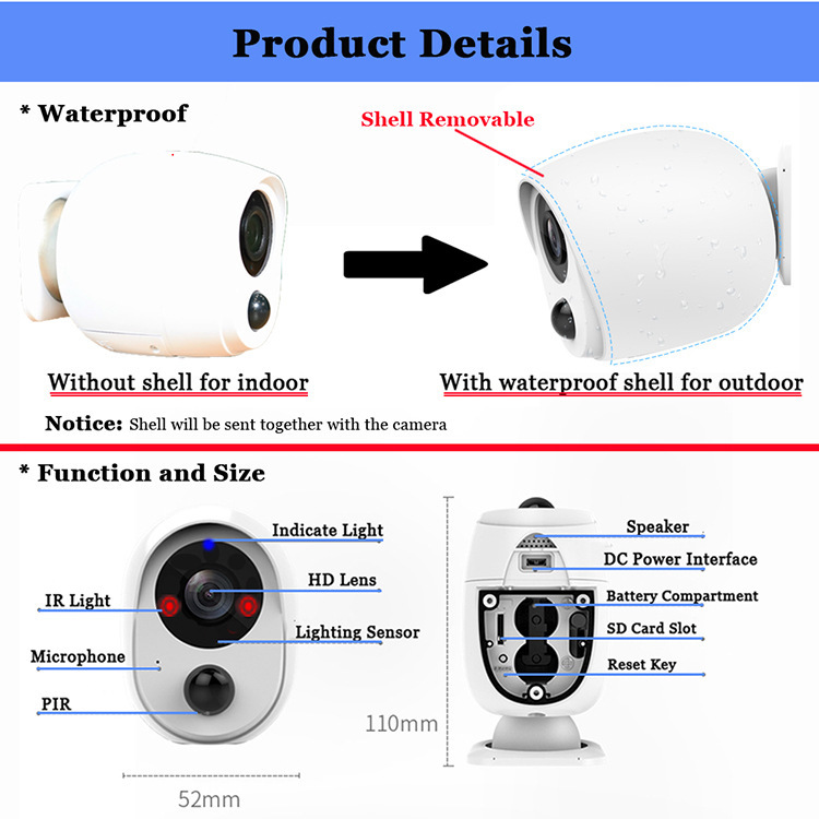 Wireless smart WIFI outdoor rainproof low power consumption long standby infrared cloud storage intercom battery camera